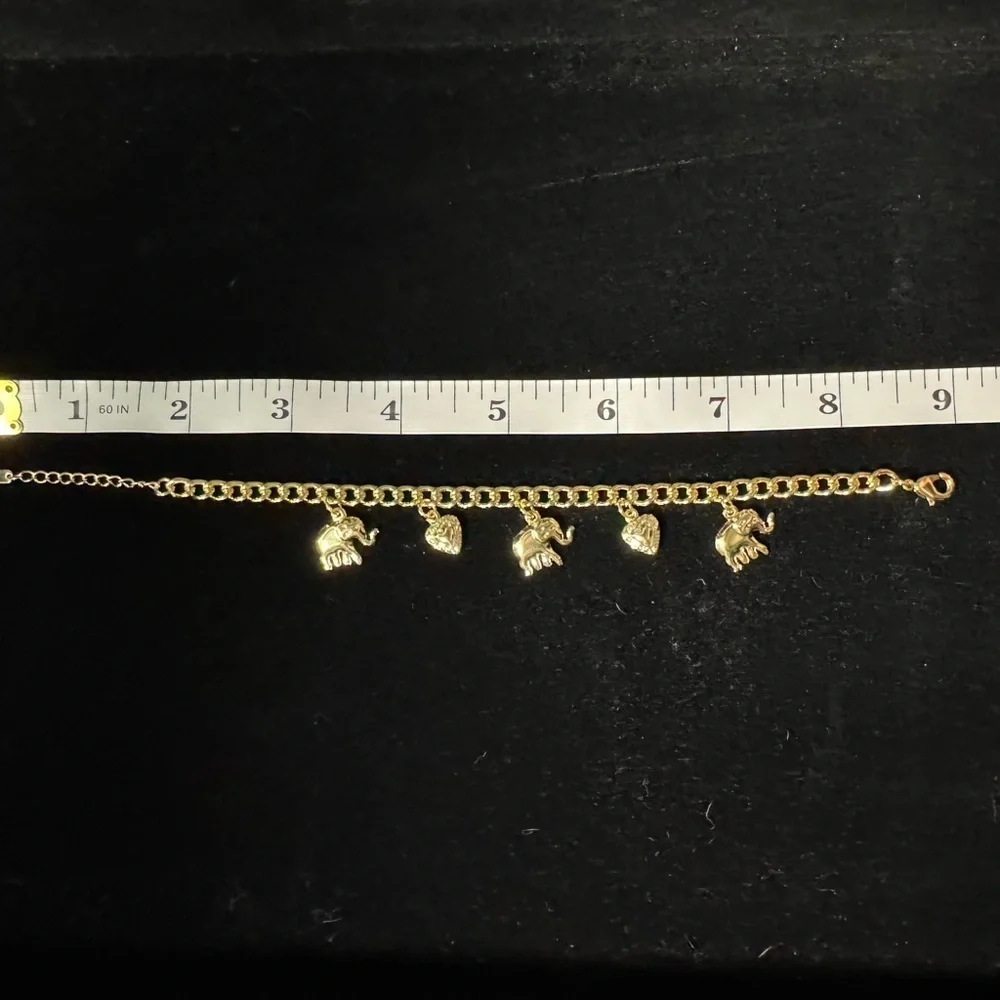 Gold Plated Elephant & Heart Charm Bracelet - Women Jewelry